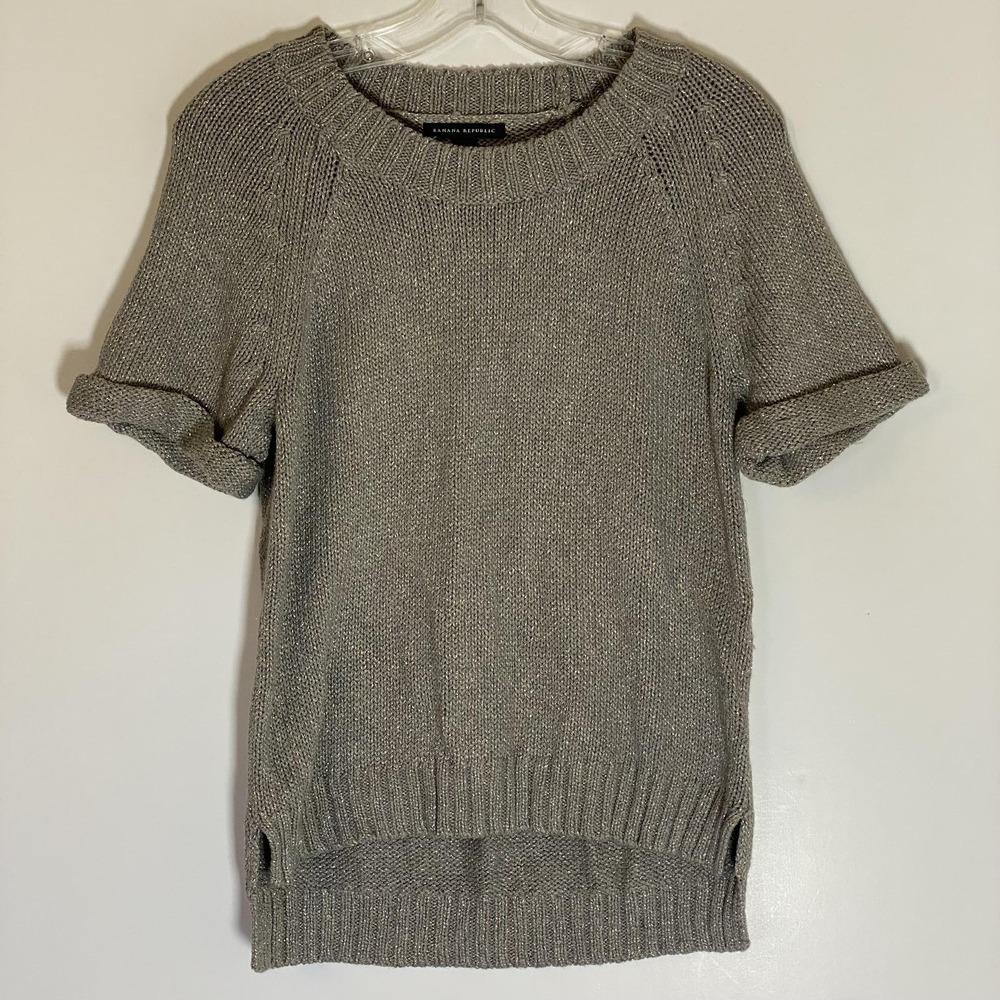Banana Republic Sweater Womens Small Gray Metallic Short Sleeve Crewneck Knit